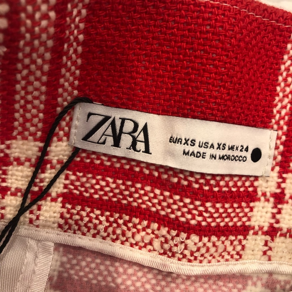 NWT Zara Red & White High Rise Textured Weave Plaid Mini Skirt - Picture 7 of 12